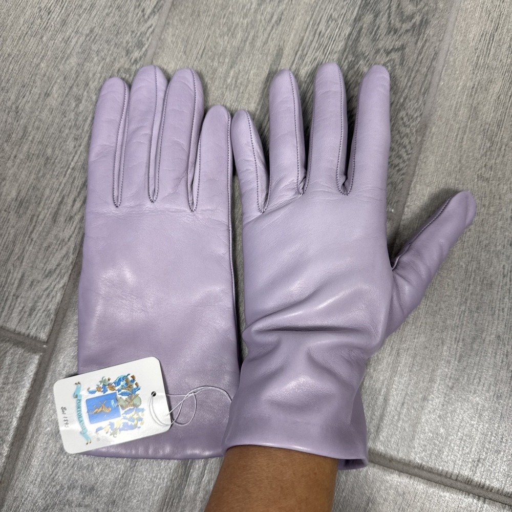 Portolano Lilac Leather Cashmere Lined Gloves size 8 New *READ